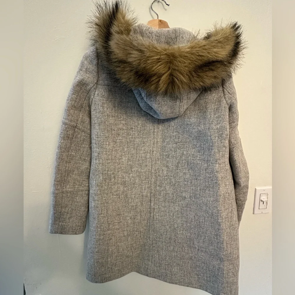 J.‎ Crew Italian Wool Blend Pea Coat faux fur hood size 2 - Picture 6 of 9